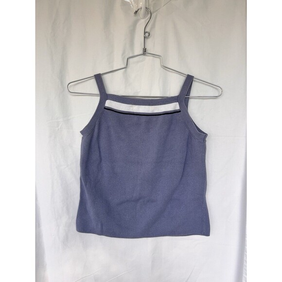 Y2K Express Purple Knit Tank Top S Striped Square Neck Downtown Girl Minimalist - Picture 3 of 5